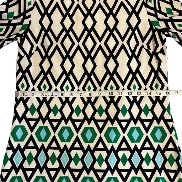 Eliza J Black White Green Boxy Geometrical 3/4 Sleeve Jersey Knit ShiftDress Mod - Picture 11 of 11